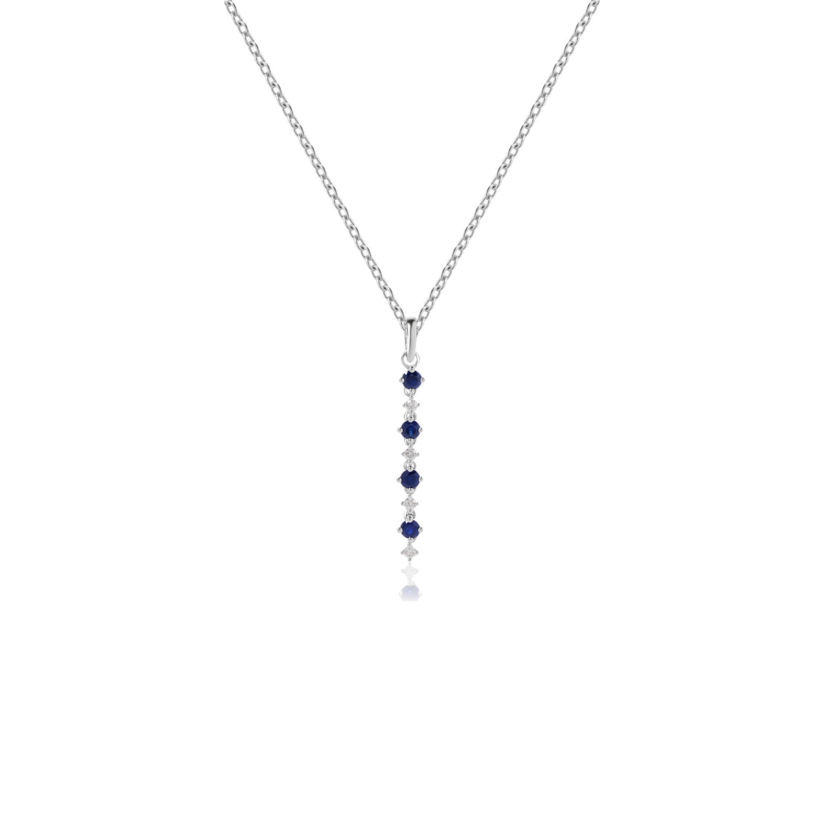 Blue Sapphire and Diamond Alternating Vertical Pendant
