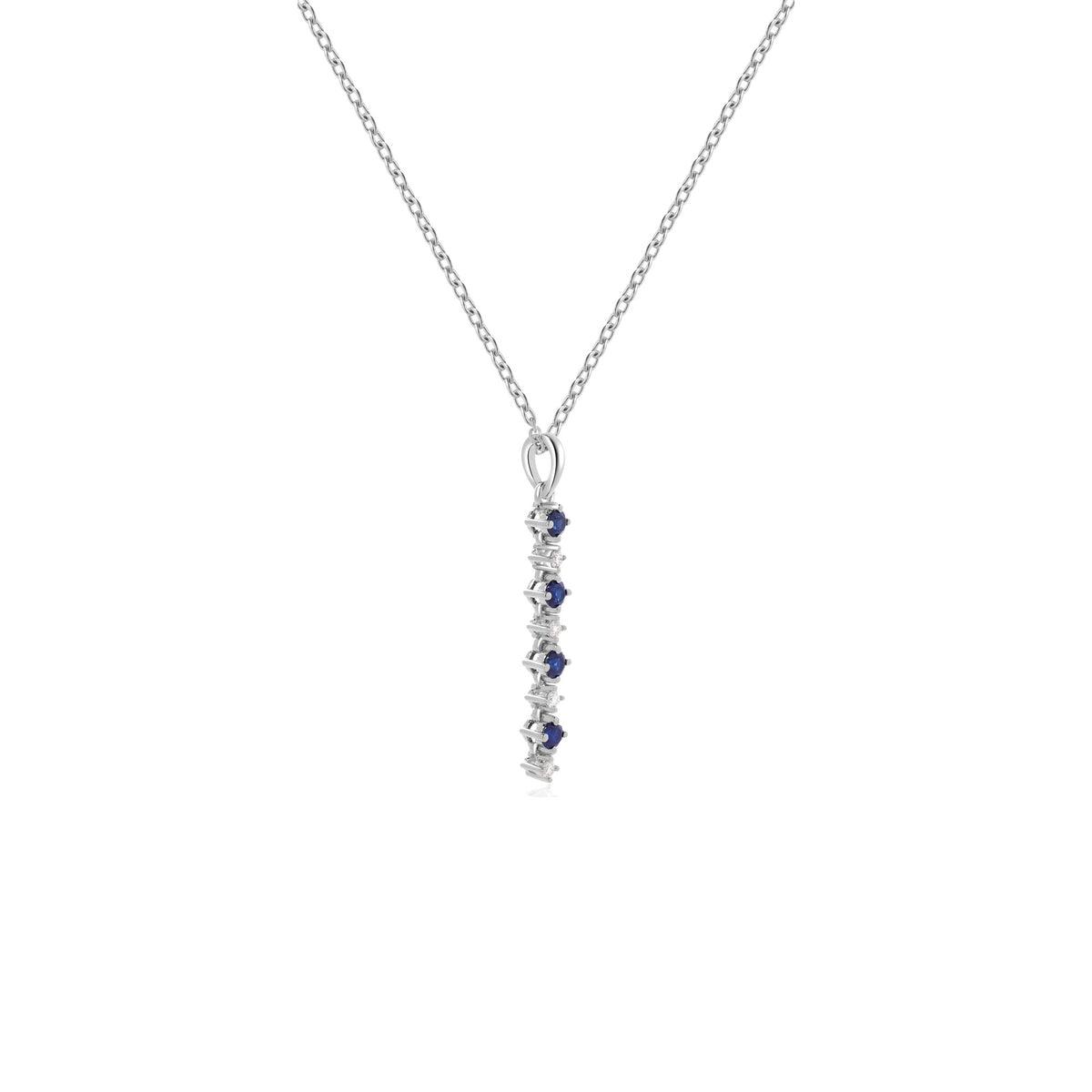 Blue Sapphire and Diamond Alternating Vertical Pendant