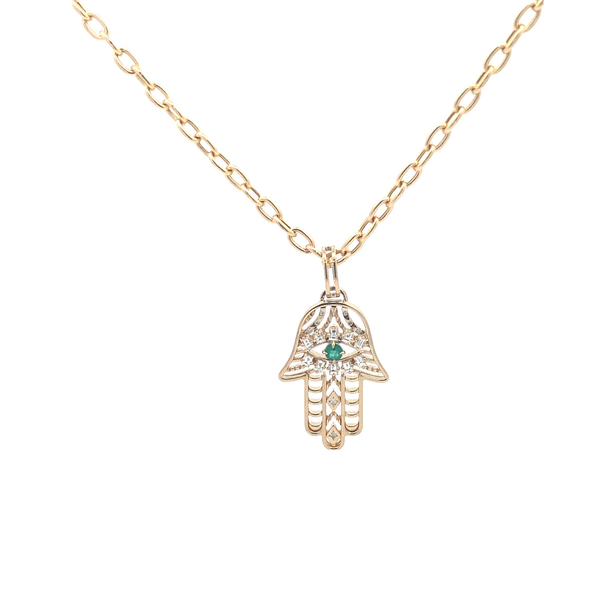Emerald and Diamond Hamza Necklace