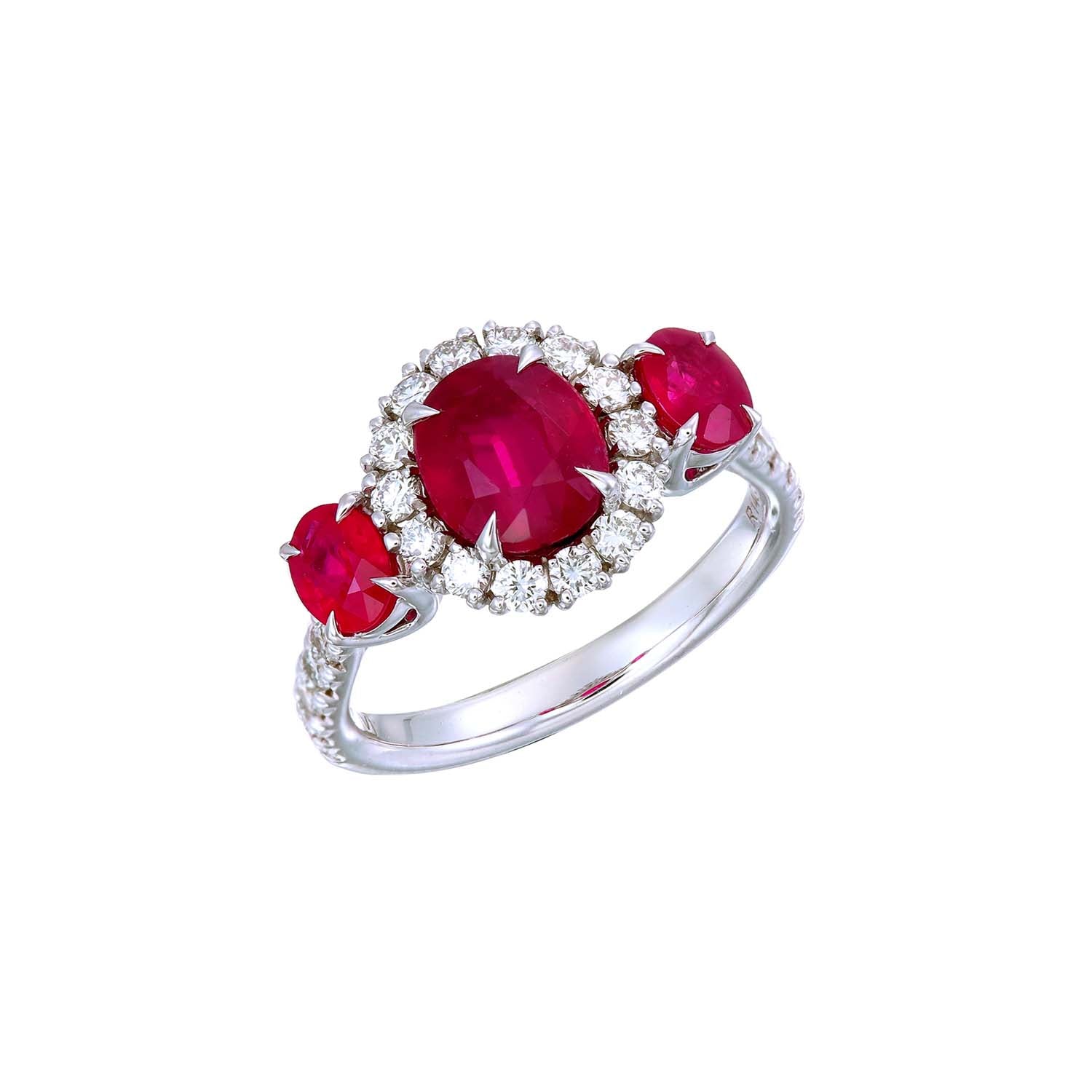 Ruby and Diamond Three Stone Ring