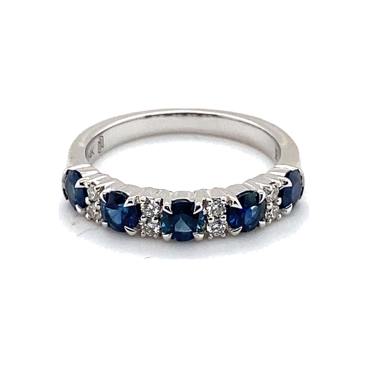 Blue Sapphire and Diamond Half Eternity Band
