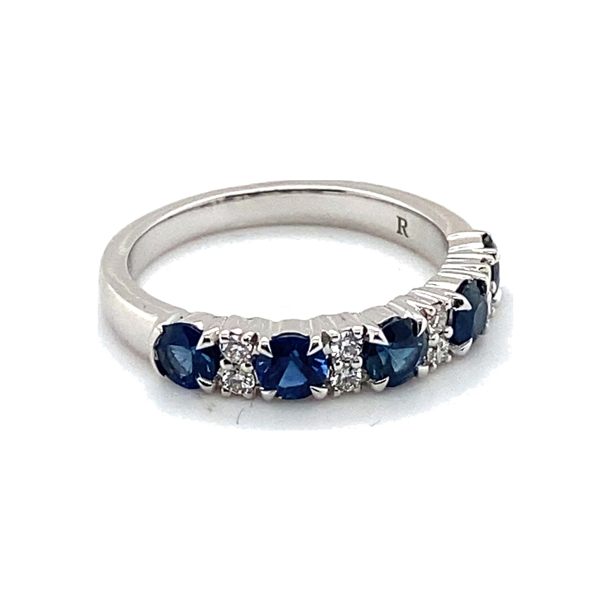 Blue Sapphire and Diamond Half Eternity Band