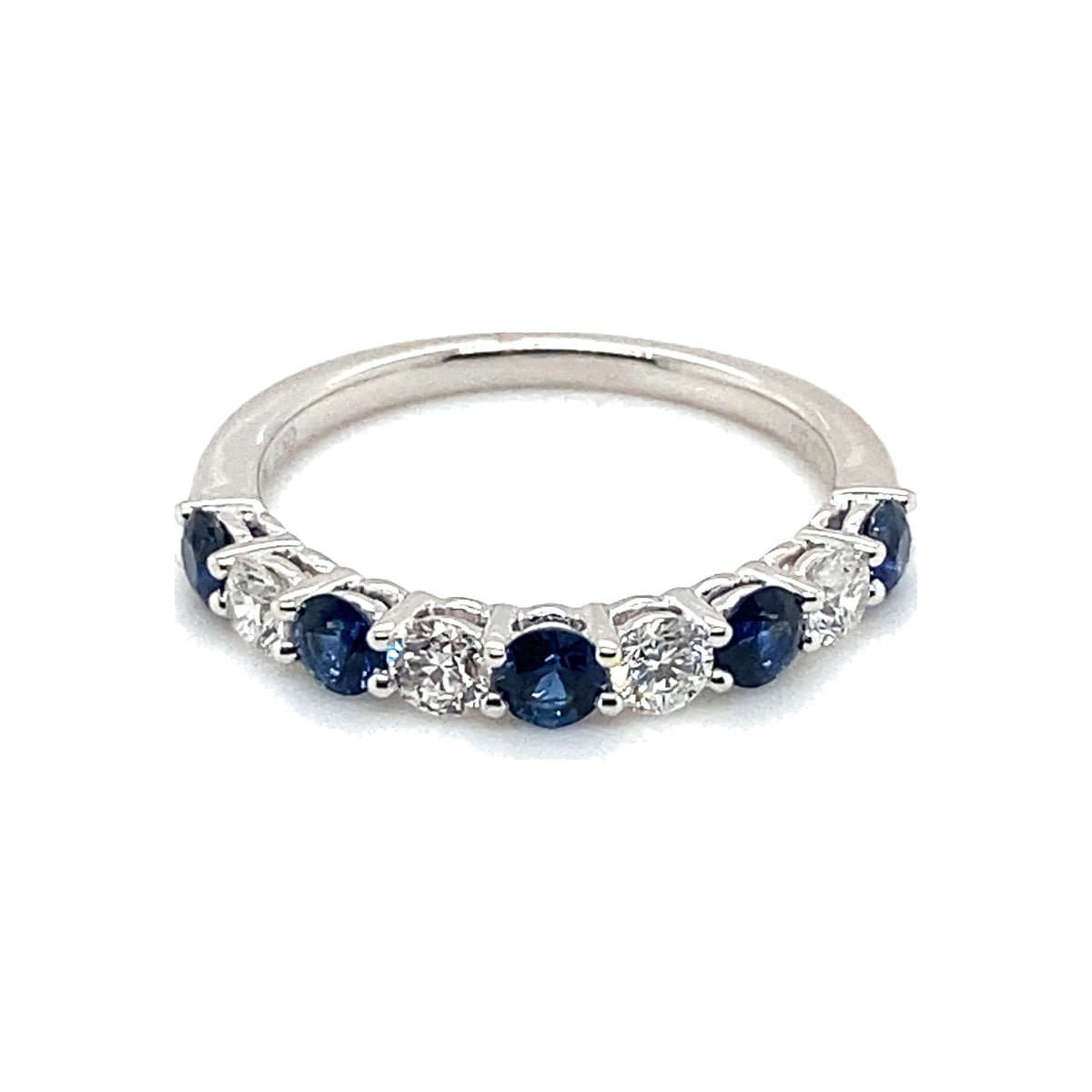 Blue Sapphire and Diamond Alternating Half Eternity Band