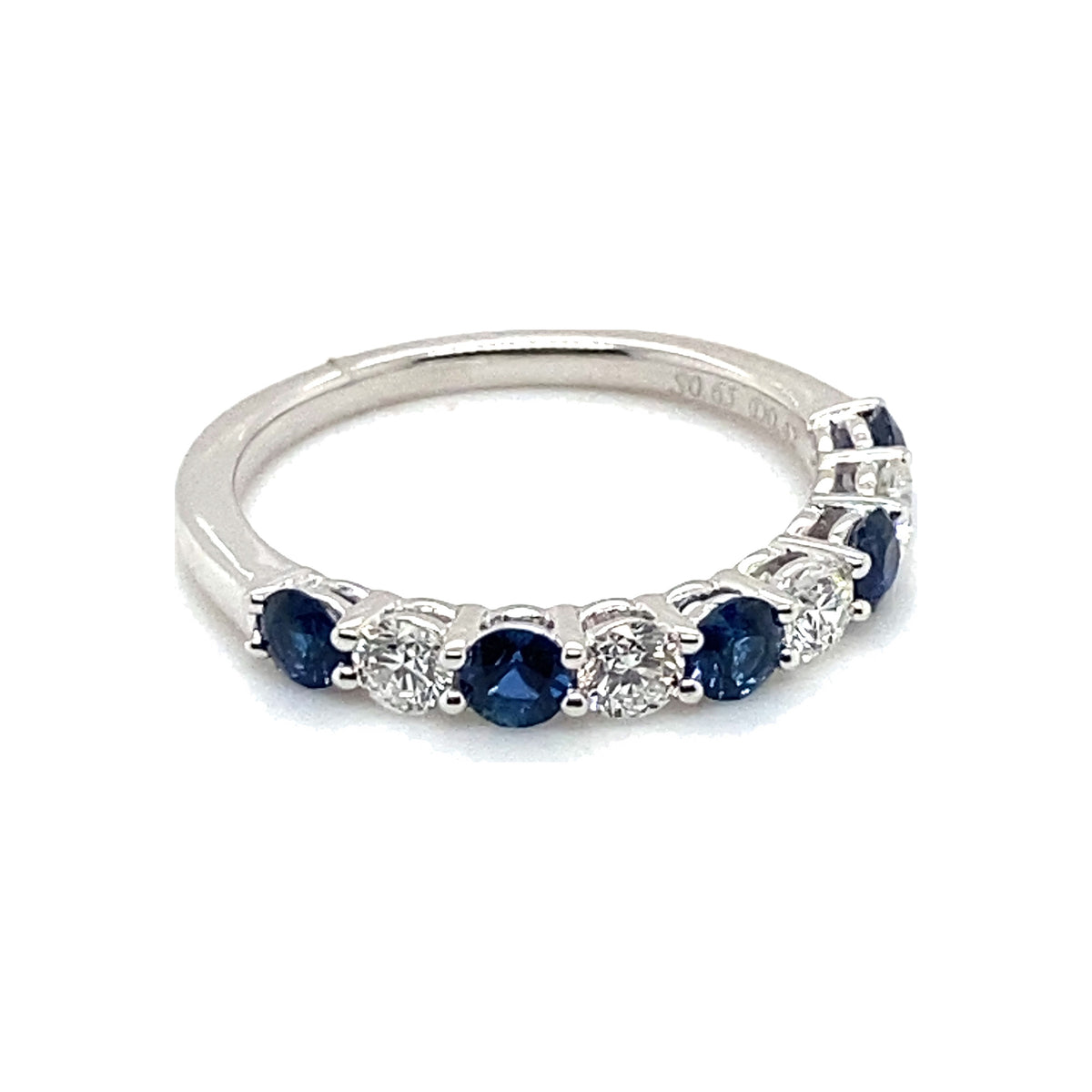 Blue Sapphire and Diamond Alternating Half Eternity Band
