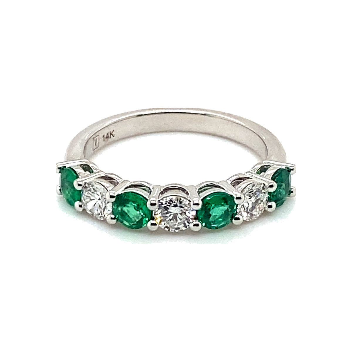 Emerald and Diamond Alternating Half Eternity Band (3.5mm)