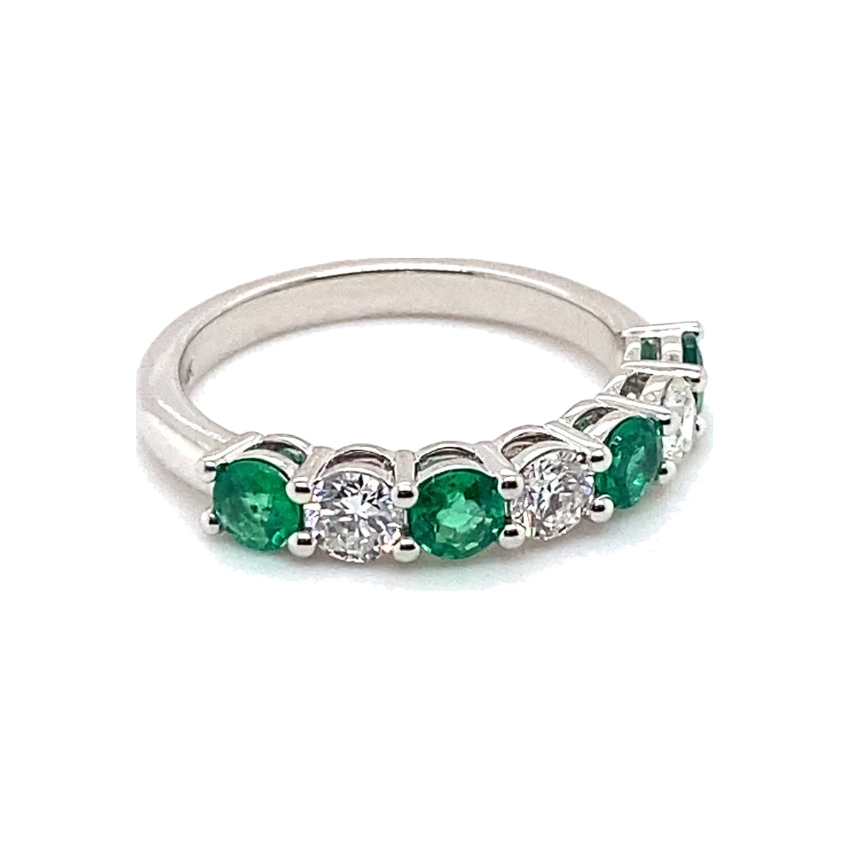 Emerald and Diamond Alternating Half Eternity Band (3.5mm)