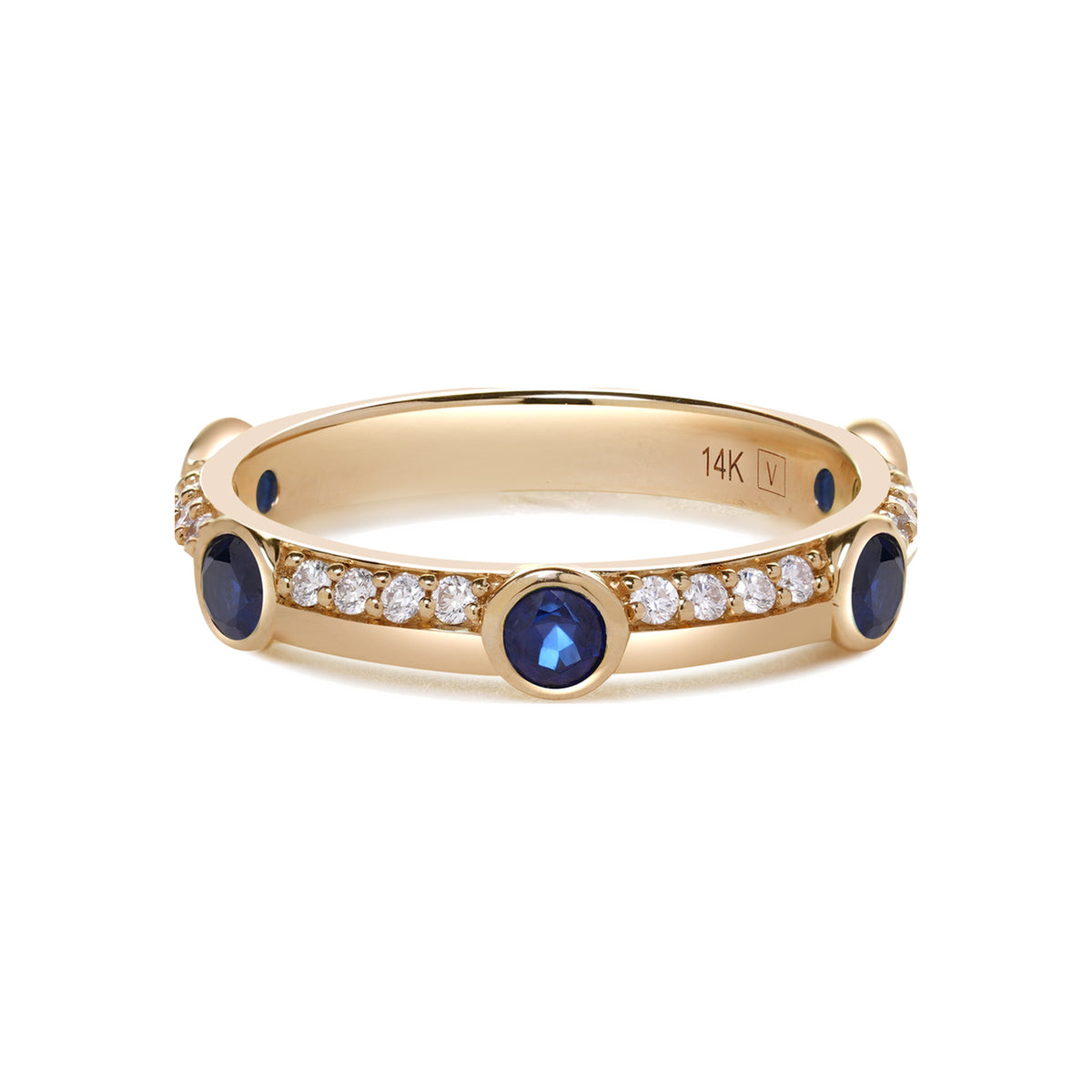 Blue Sapphire and Diamond Bezel Band