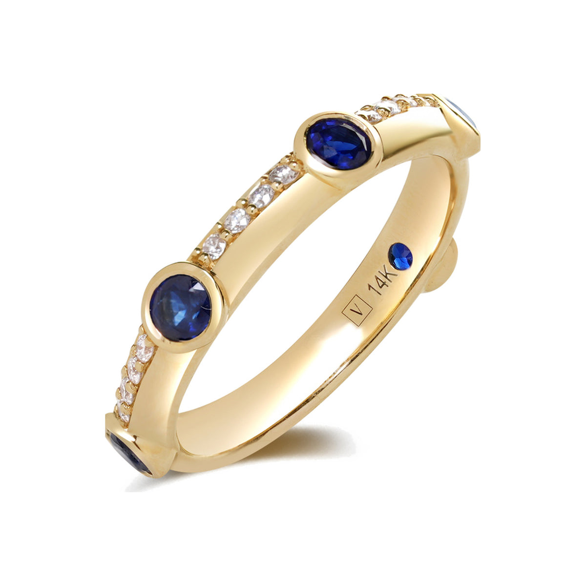 Blue Sapphire and Diamond Bezel Band