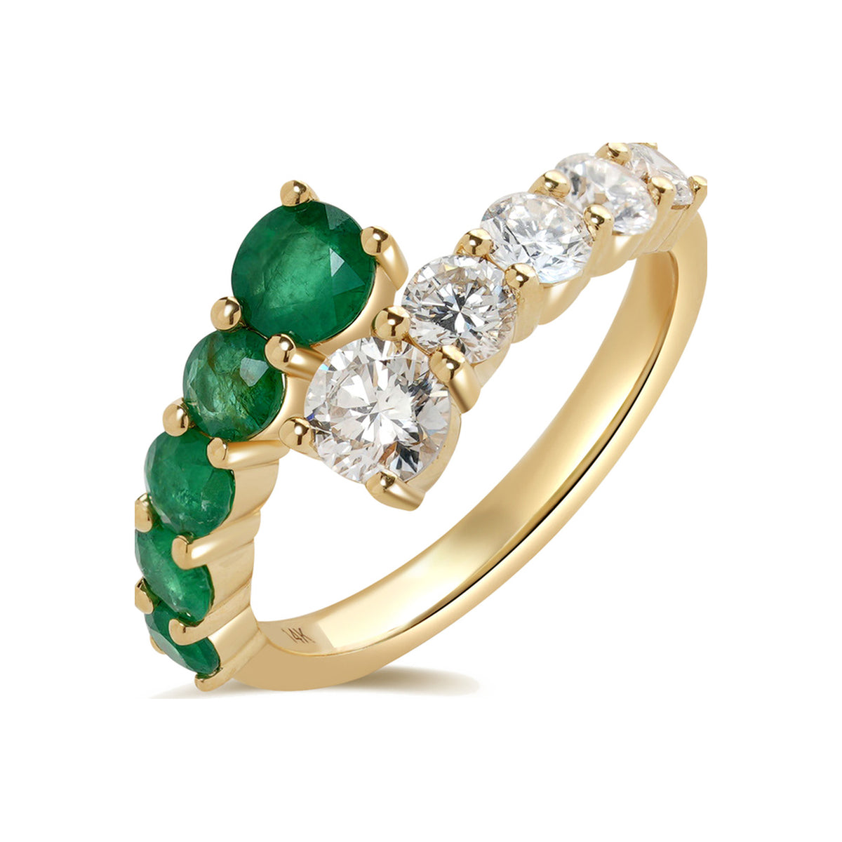Emerald and Diamond Bypass Ring